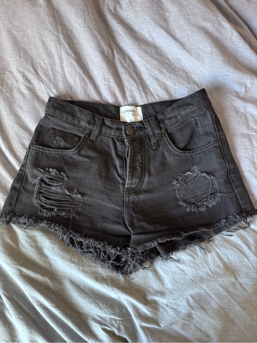 Sincerely Jules Distressed High-Rise Black Denim Shorts